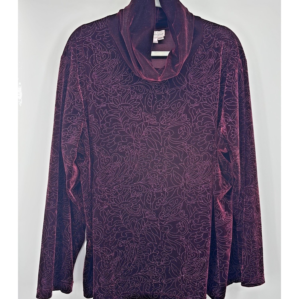 Coldwater Creek Tunic Sweater Dark Red Velour Cowl Velvet Romantic Mystical 3X